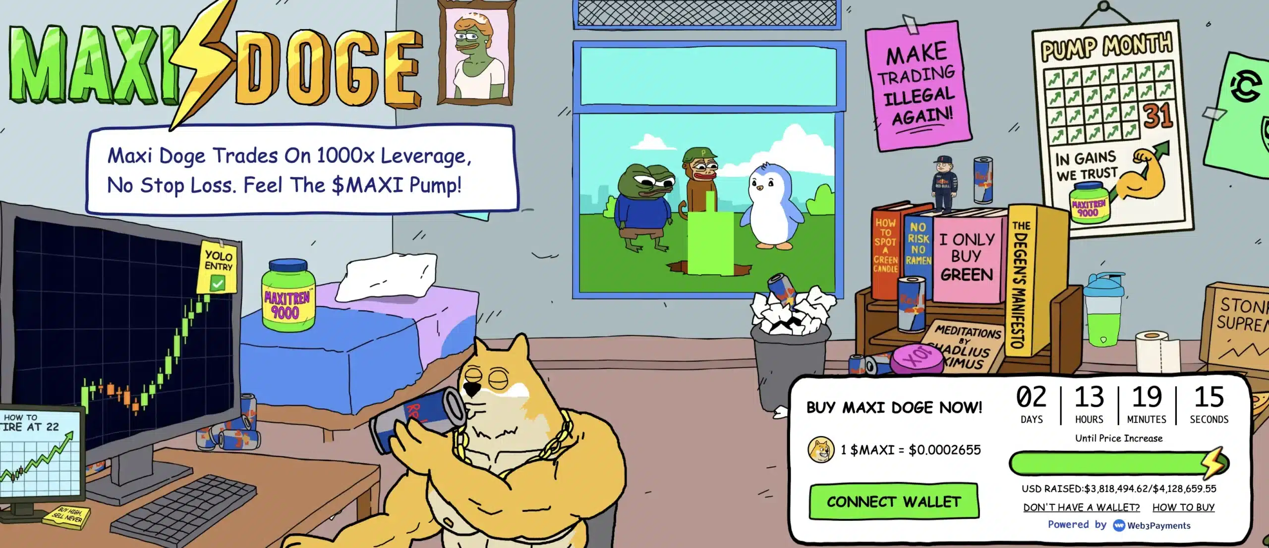 Website und Votrverkauf von Maxi Doge Kryptowährung