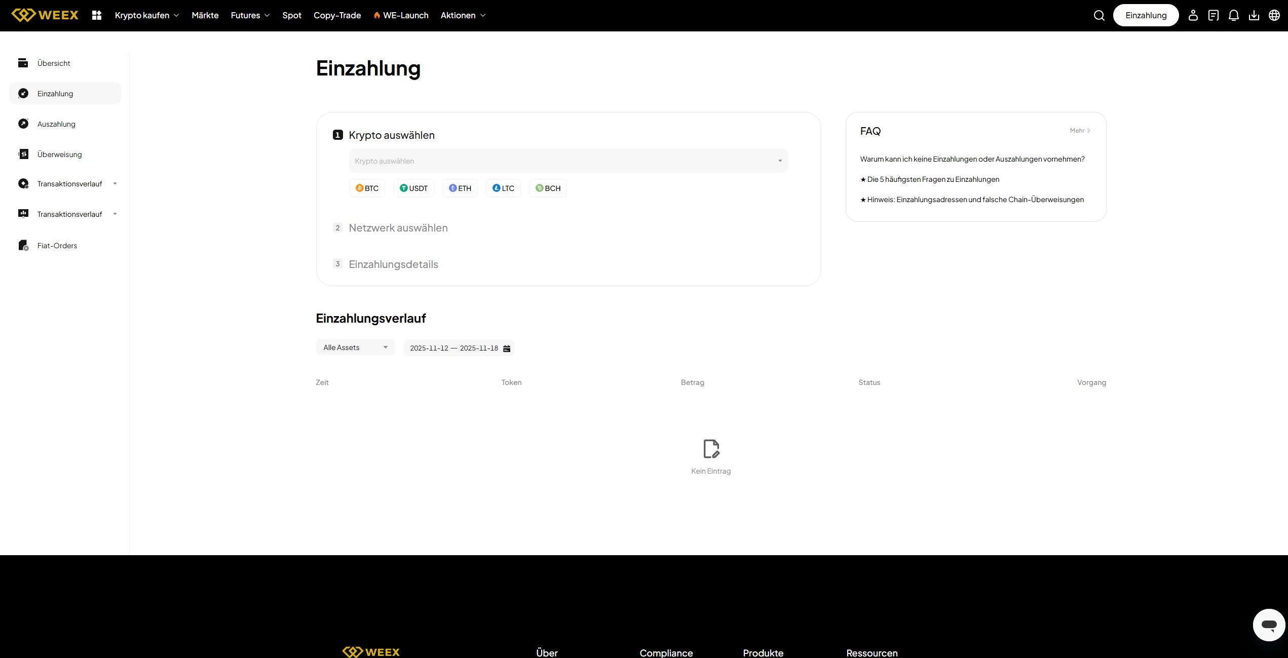 WEEX Einzahlung