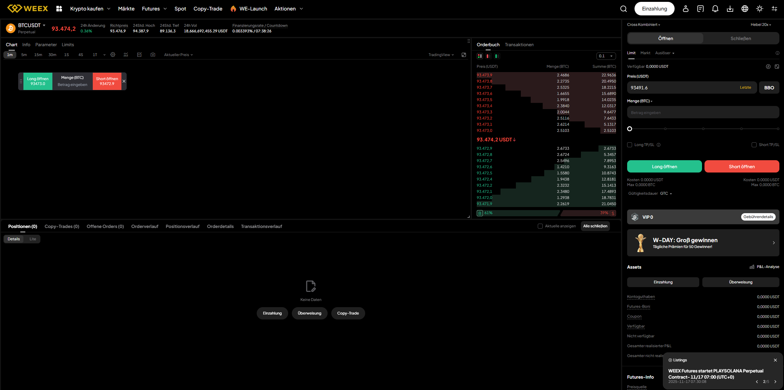 WEEX Futures handeln