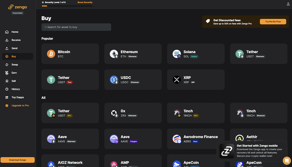 Zengo Wallet Kryptowährungen