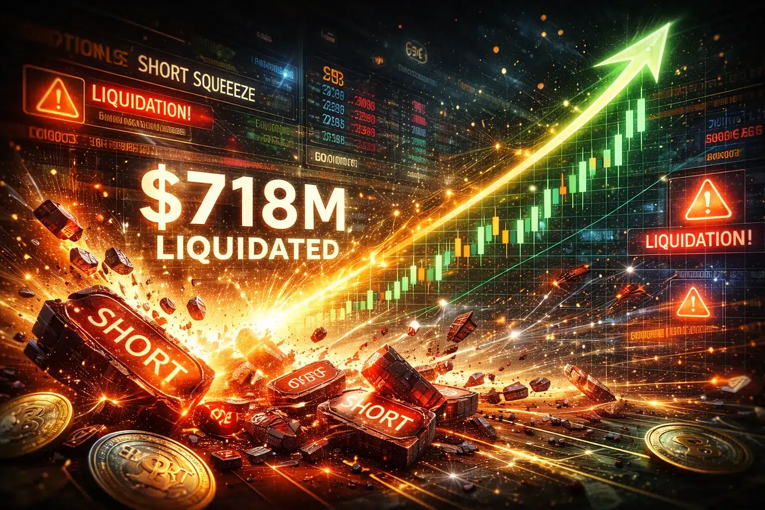 Short-Squeeze erschütterte den Kryptomarkt: 718 Millionen US-Dollar in wenigen Stunden liquidiert