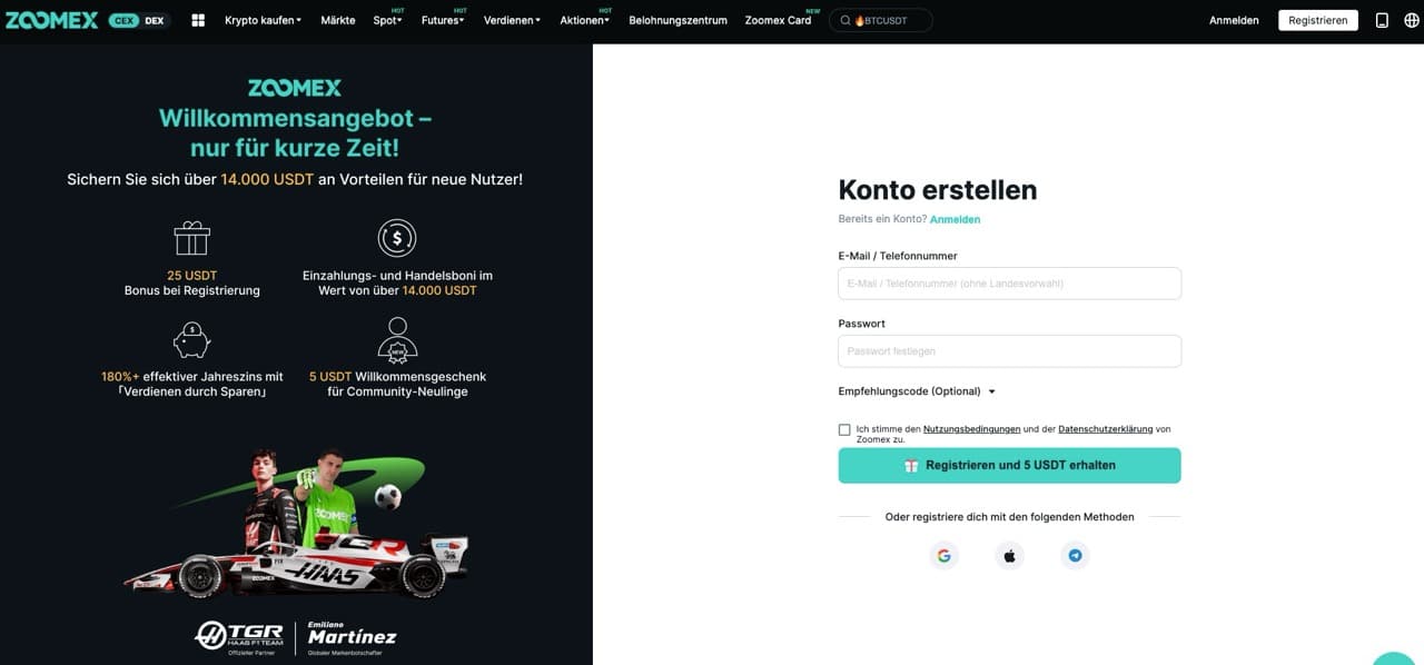 Zoomex Konto erstellen