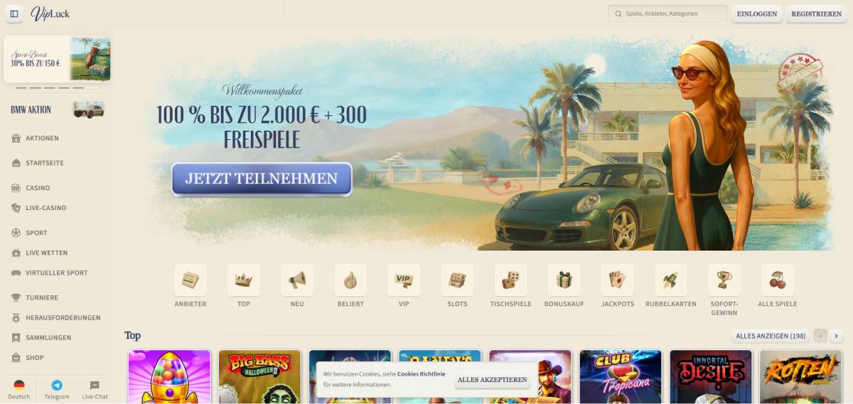 VIP Luck Startseite eines österreichischen casinos