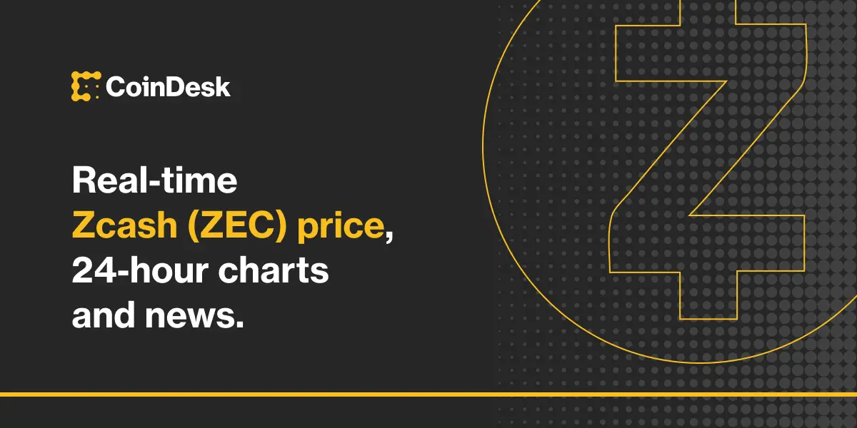 Zcash ZEC price information with graphs and charts on CoinDesk's dark-themed interface.