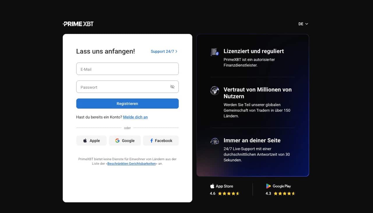 PrimeXBT Anmeldung
