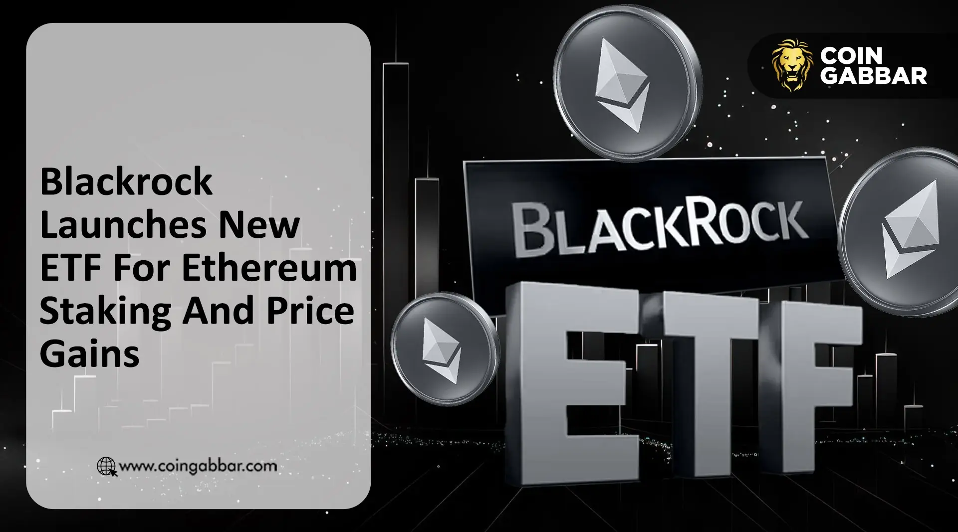 Graphic featuring BlackRock logo, 3D ETF text, and Ethereum cryptocurrency symbols