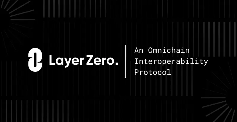 LayerZero logo and text stating 'An Omnichain Interoperability Protocol' on a black patterned background