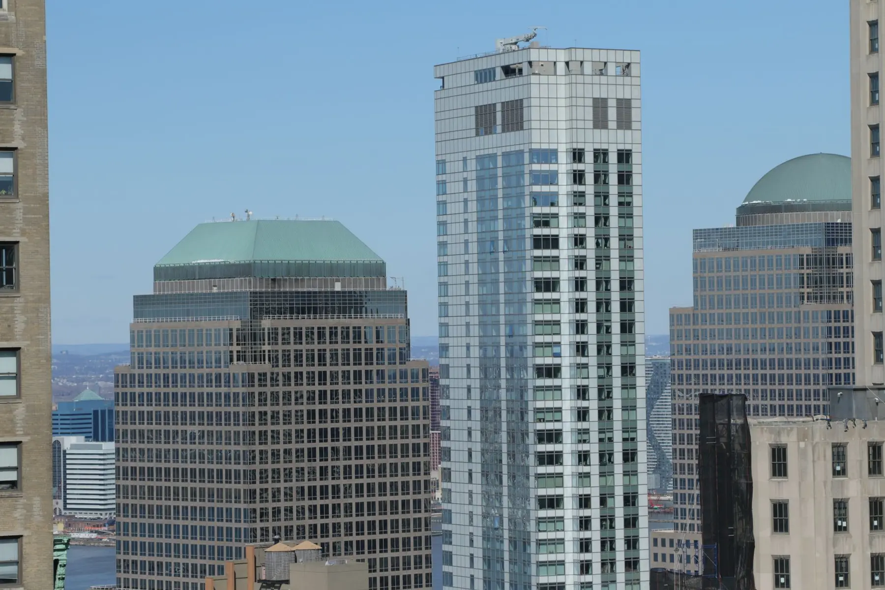 The Goldman Sachs Tower and surrounding corporate buildings in Lower Manhattan, New York City