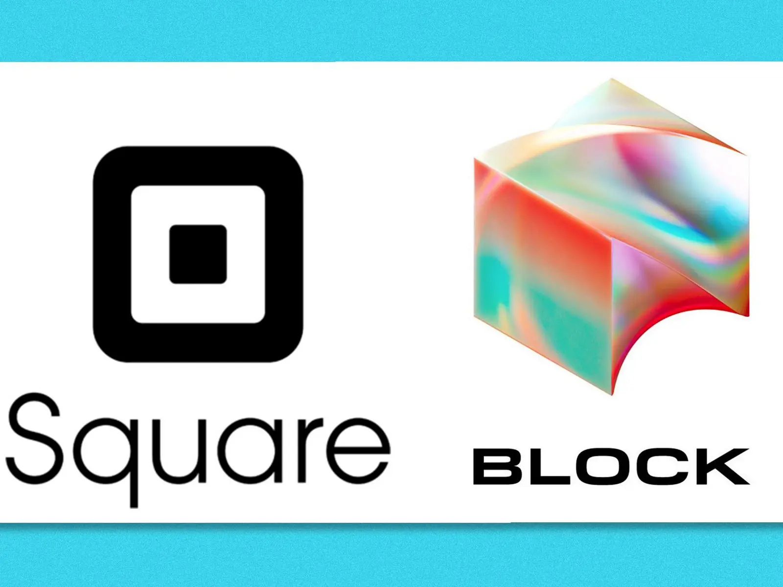 The Square logo and the colorful iridescent Block 3D cube logo side by side.