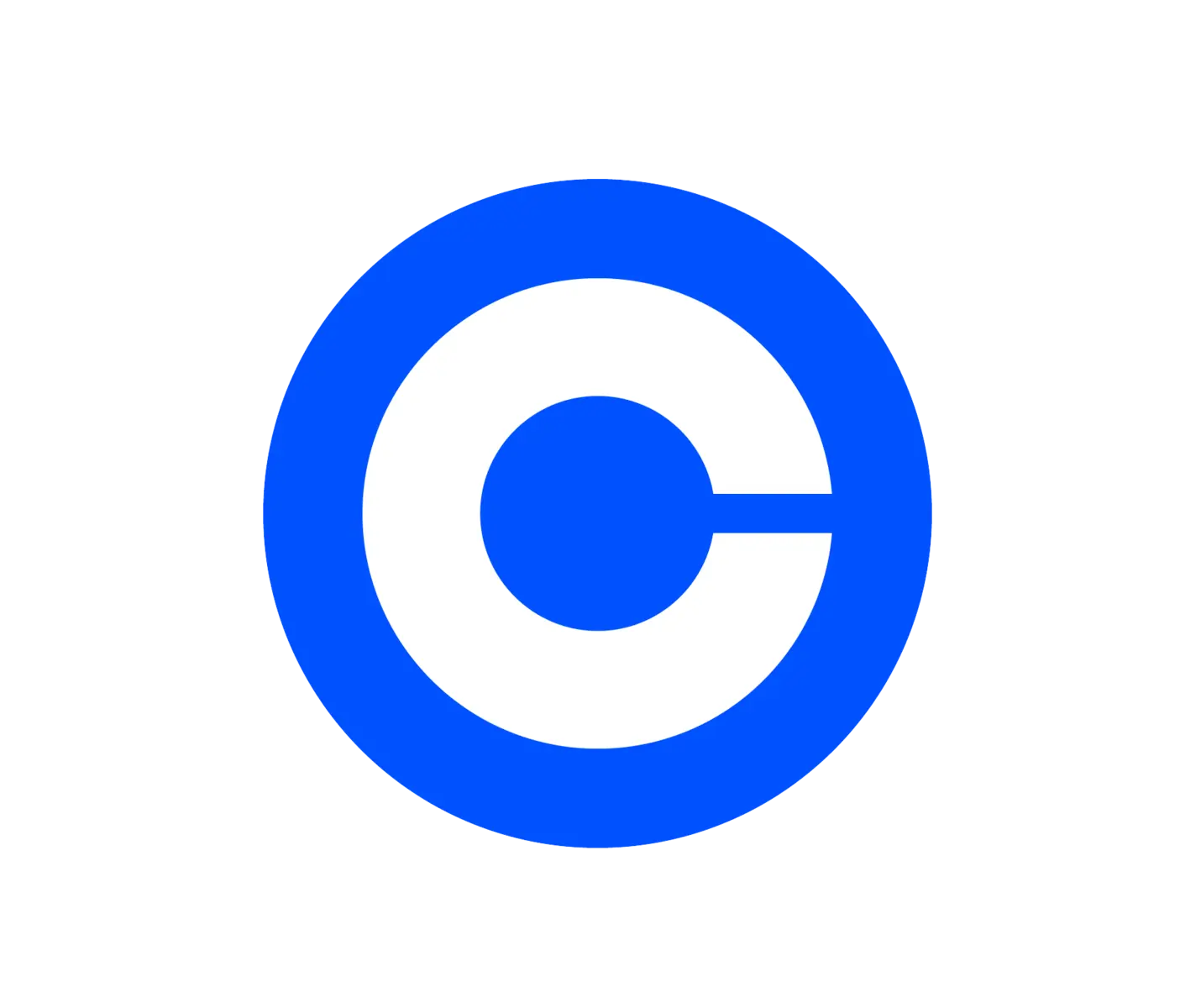 Das blaue Logo von Coinbase