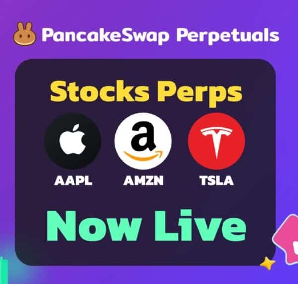 Los contratos perpetuos de acciones como AAPL, AMZN y TSLA ya están disponibles en PancakeSwap Perpetuals