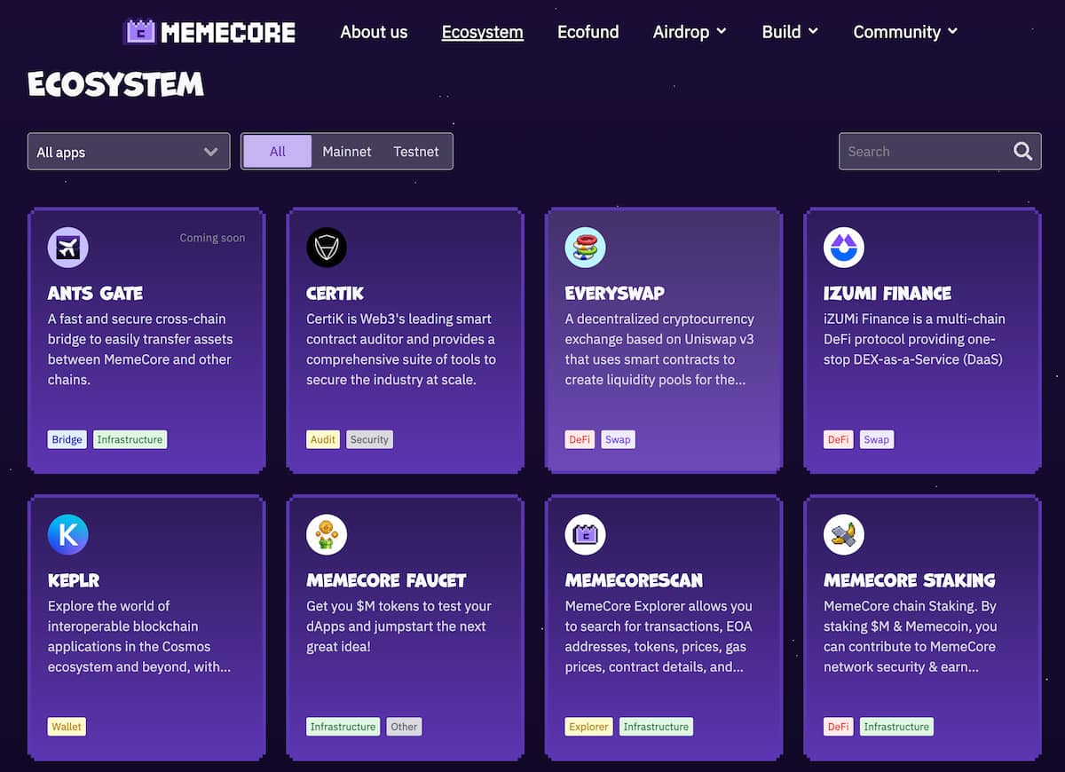 ecosistema apps memecore