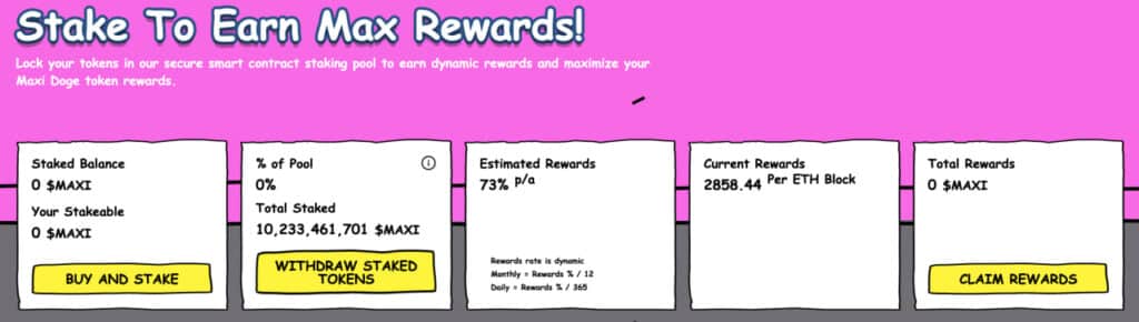 Maxi Doge stake to earn max rewards