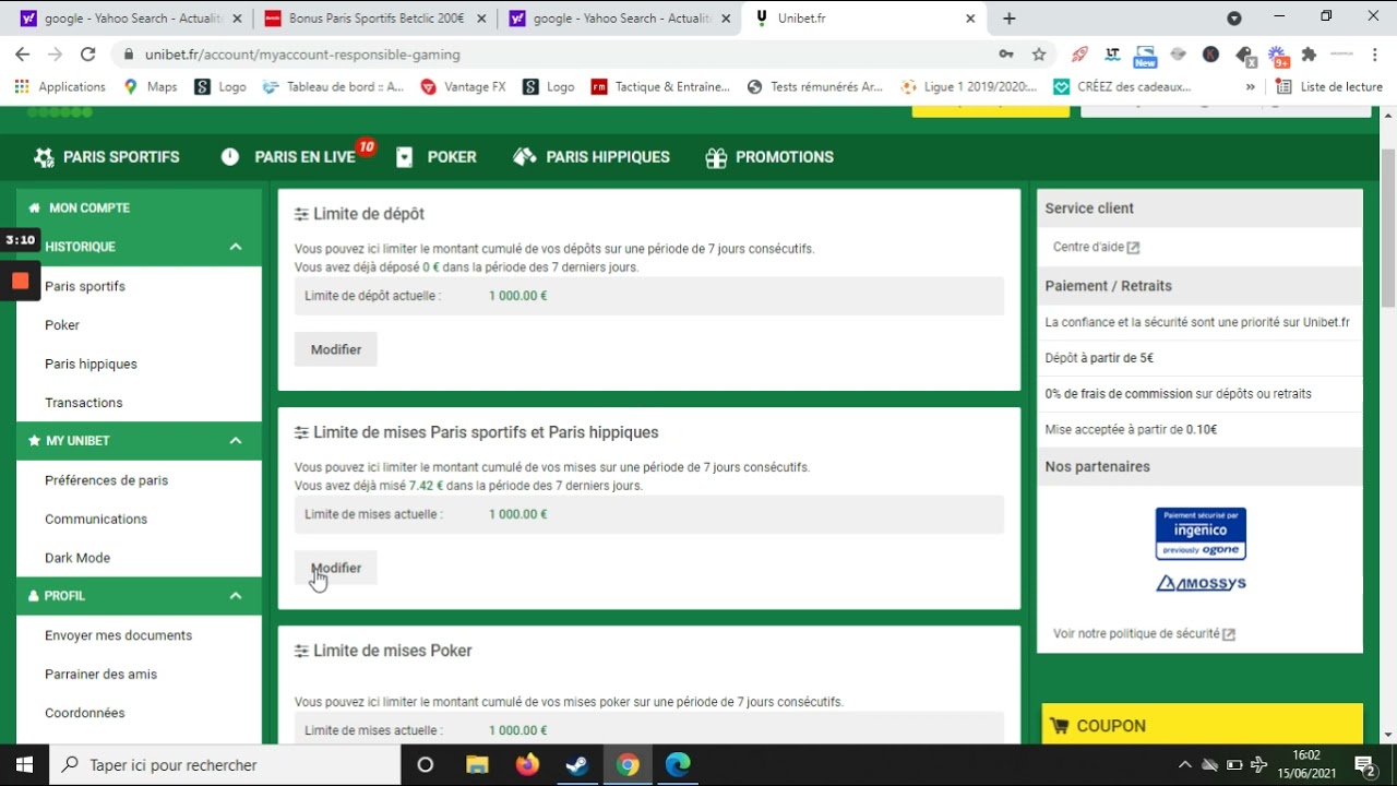 limmite de jeu unibet