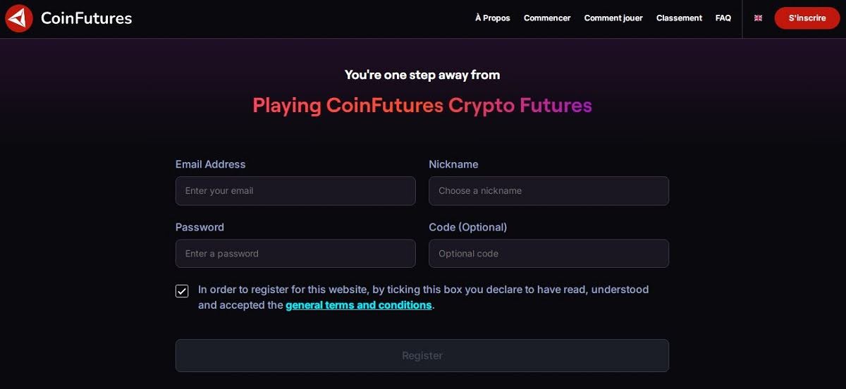 process d'inscrition Coinfutures