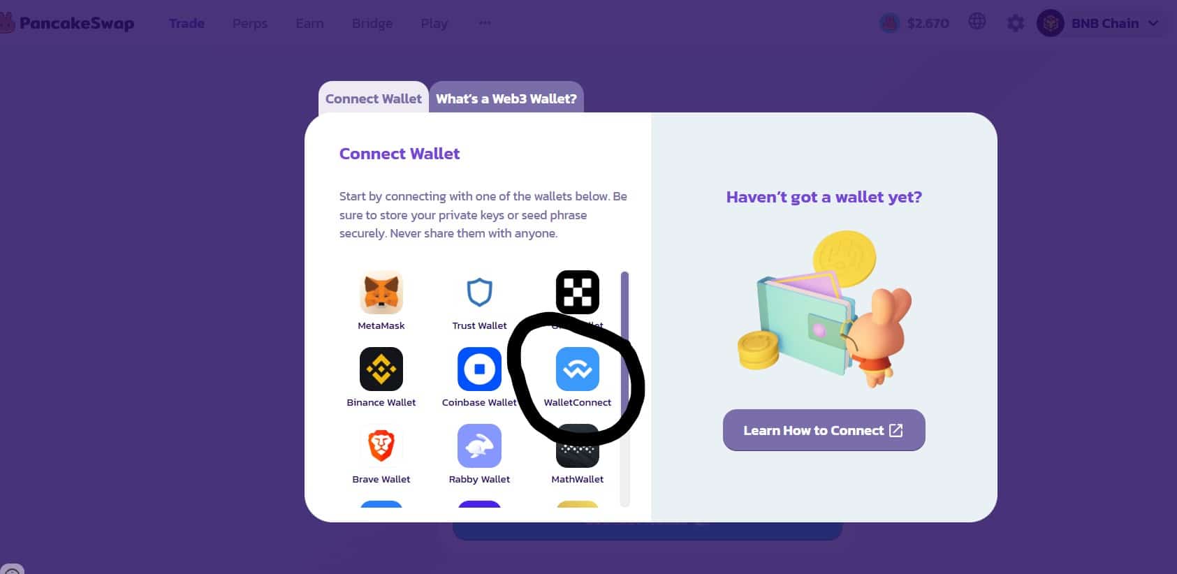 pancakeswap - walletconnect