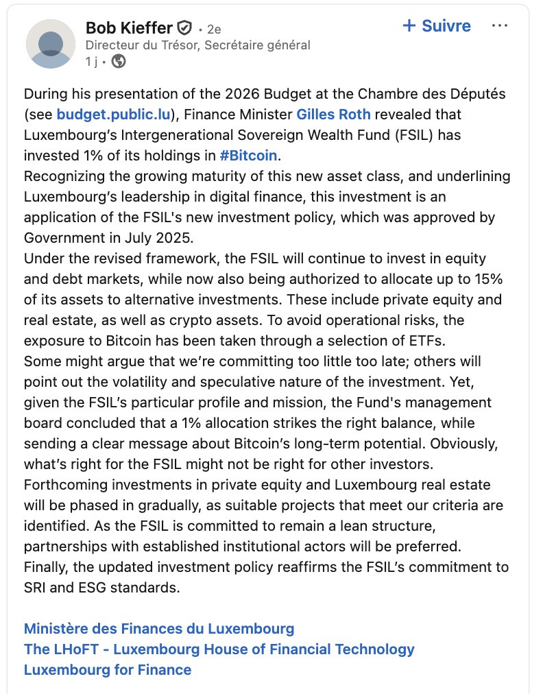 Luxembourg : le fonds souverain investit dans les ETF Bitcoin