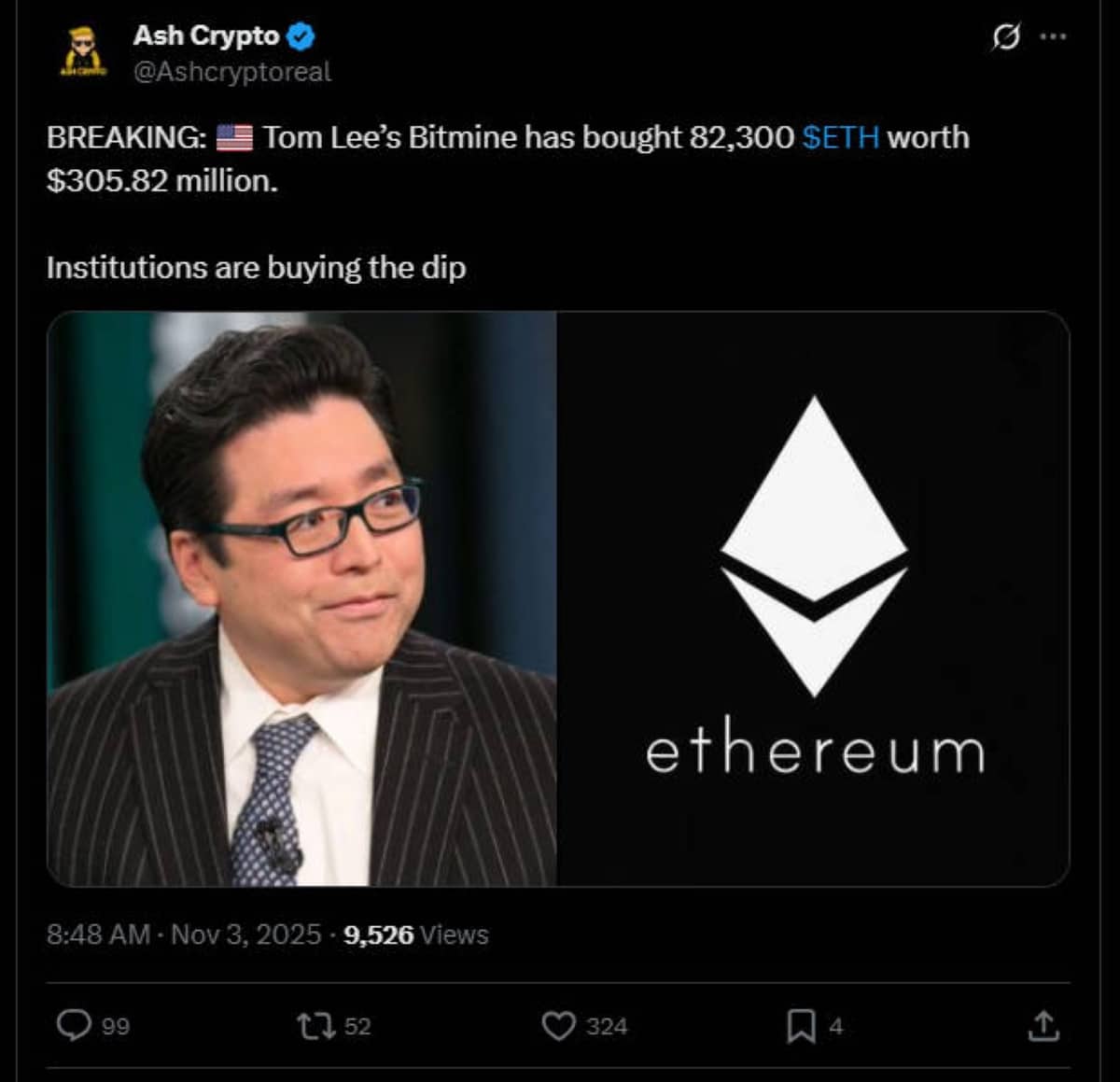 BitMine accélère sur Ethereum, un pari à 300 millions de dollars