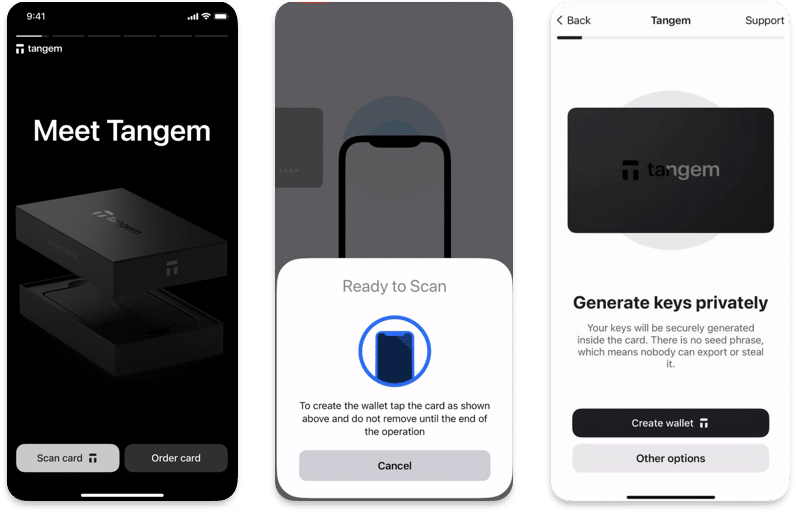 activer la carte Tangem via NFC