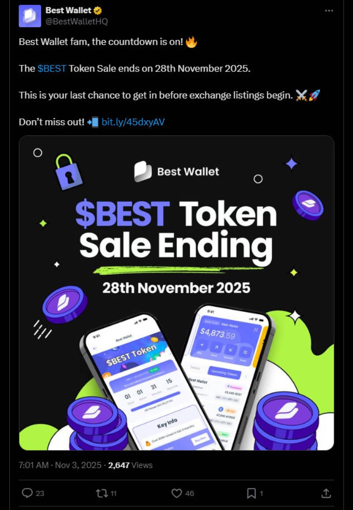 Le $BEST Token, actuellement en fin de prévente avant sa cotation prévue le 28 novembre 2025