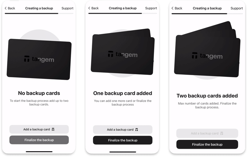 configurer les cartes de sauvegarde tangem