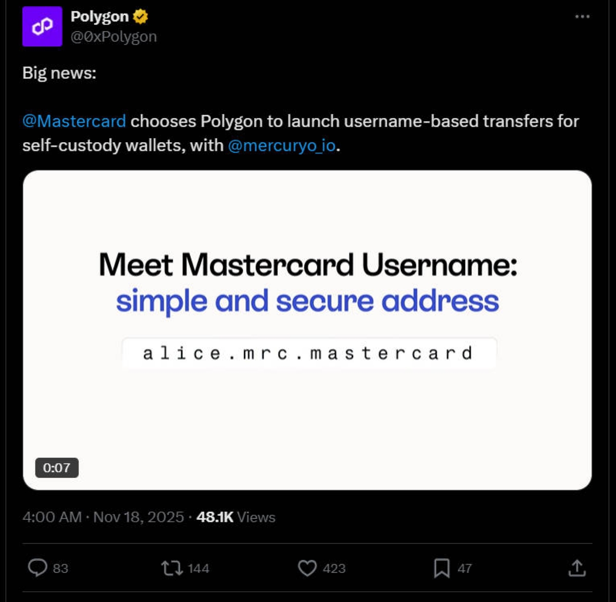 Les adresses crypto appartiennent au passé : Mastercard mise sur Polygon