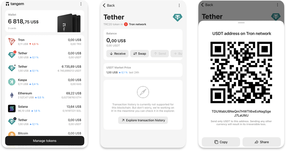 recevoir des cryptos sur tangem