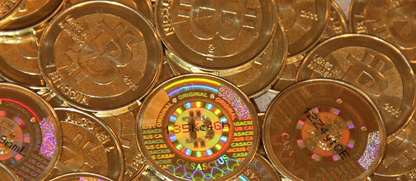 a bunch of physical bitcoins