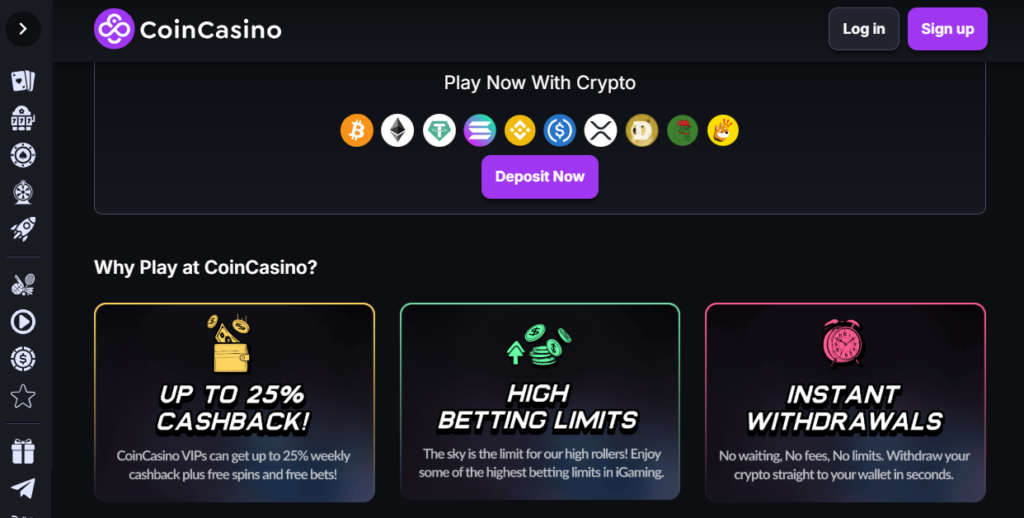 CoinCasino home page - migliori casino prelievo immediato