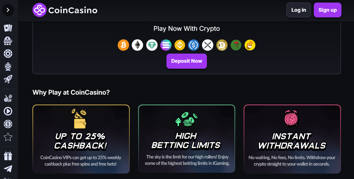 CoinCasino home page - migliori casino prelievo immediato