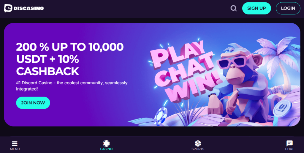 Discasino home page - Casino senza KYC