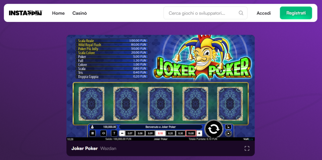 InstaSpin home page - crypto poker