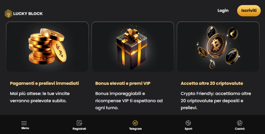 LuckyBlock home page, casino senza kyc