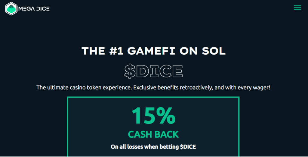 MegaDice home page