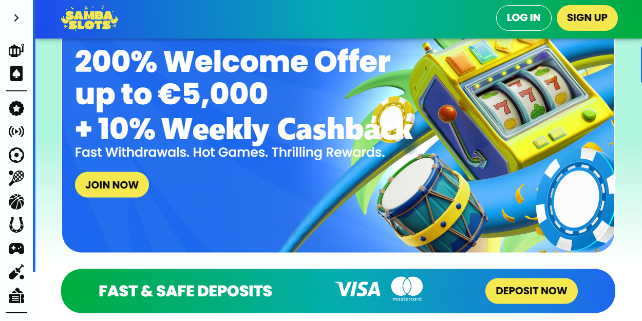 Samba Slots home page