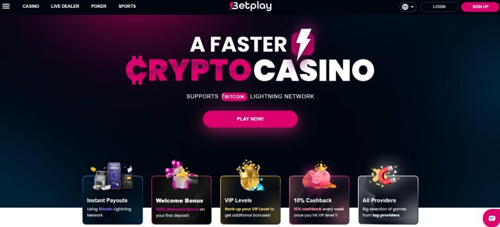 BetPlay home page - Crypto Casino