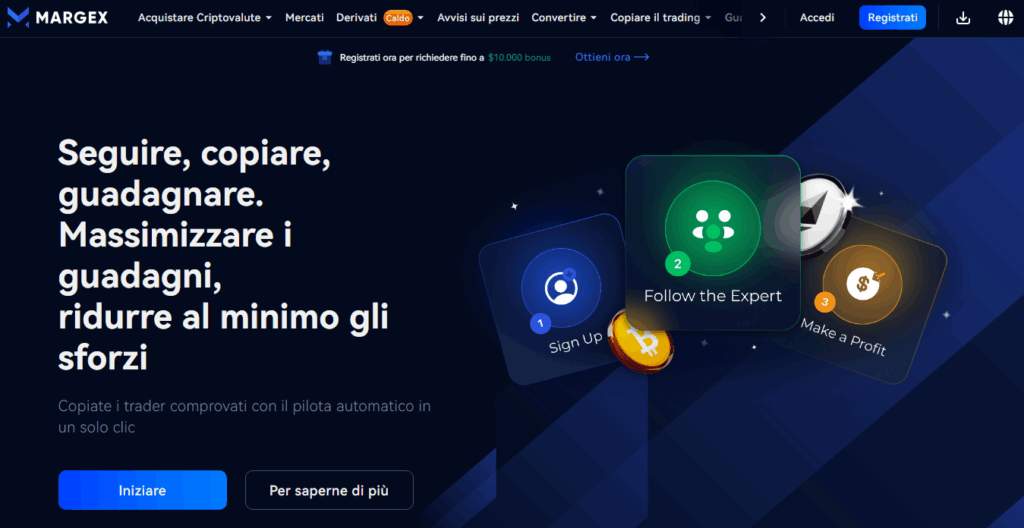Margex è una piattaforma relativamente nuova, considerata tra i migliori exchange crypto per principianti per la sua semplicità di utilizzo.