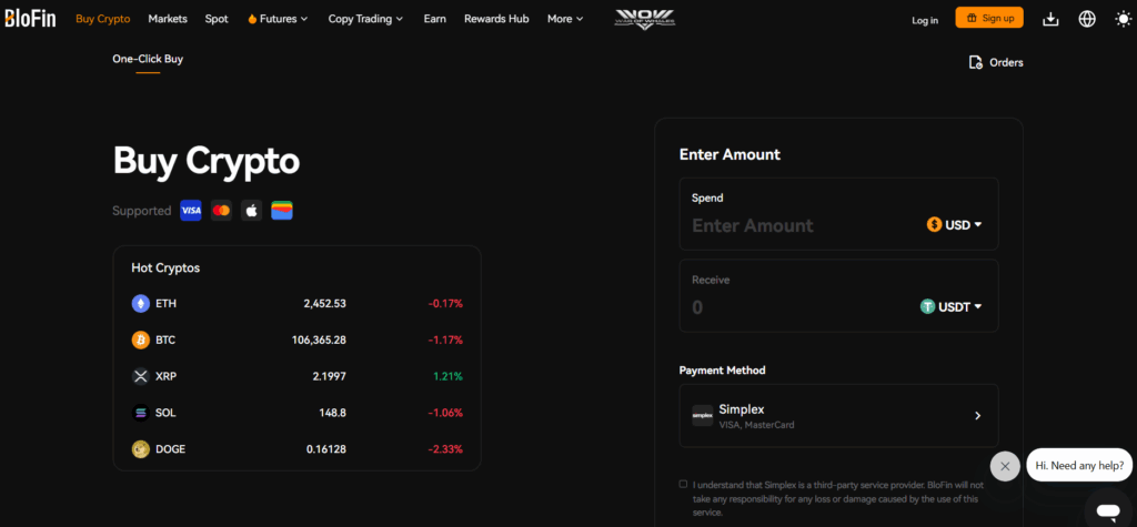 comprare crypto con carta - blofin