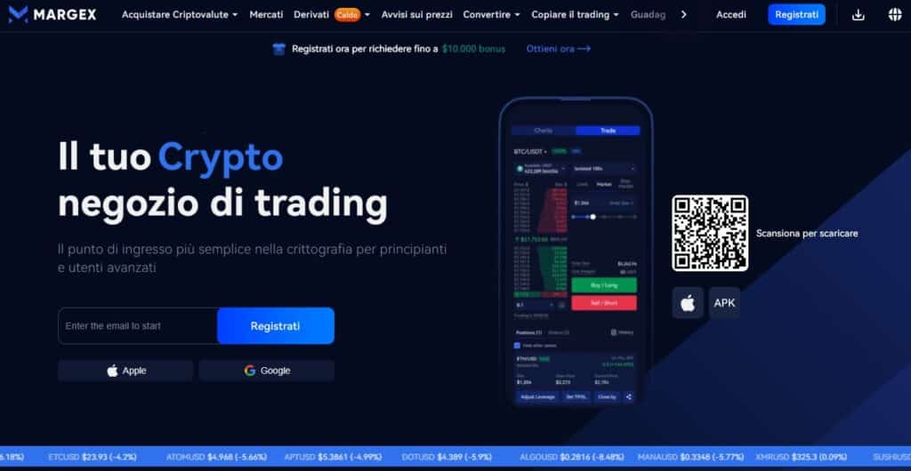 Margex è un exchange che offre il 20% di bonus sul deposito, depositando almeno 100$