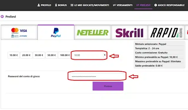 Casino PayPal - prelievo 888casino