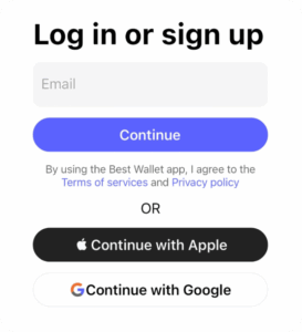 Inserisci l’indirizzo email per il login - Best Wallet app