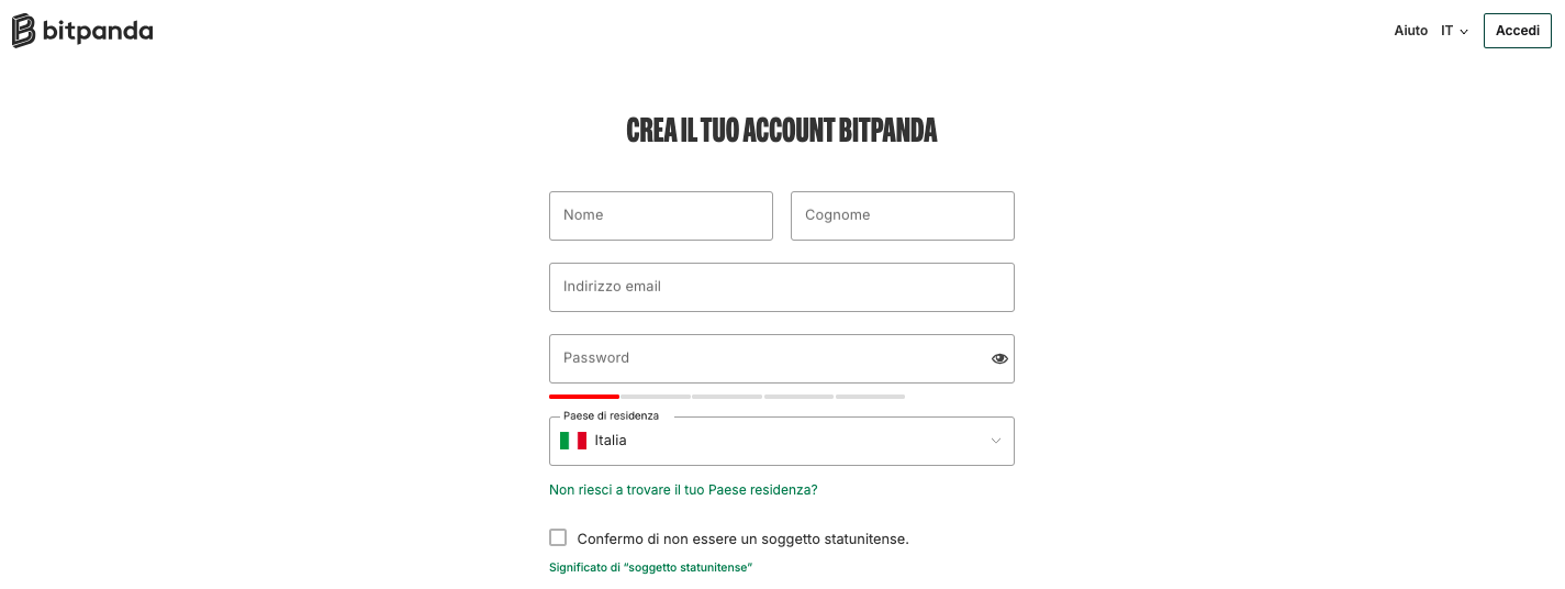 Apri account Bitpanda