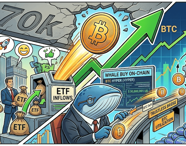 Bitcoin riconquista i 70.000$ sulla scia dei massicci afflussi negli ETF: le Whale virano verso la prevendita di un Layer 2 emergente