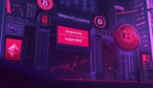 バイビット インド事業の一時停止を表現したトレーディング画面のイラスト