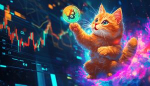 Catslapトークンのロゴと価格チャートを表現したアート画像