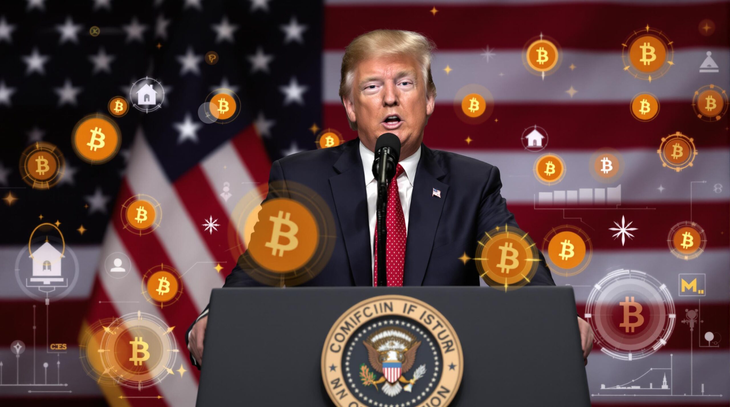 トランプ前大統領がFIIサミットで仮想通貨政策について演説する様子