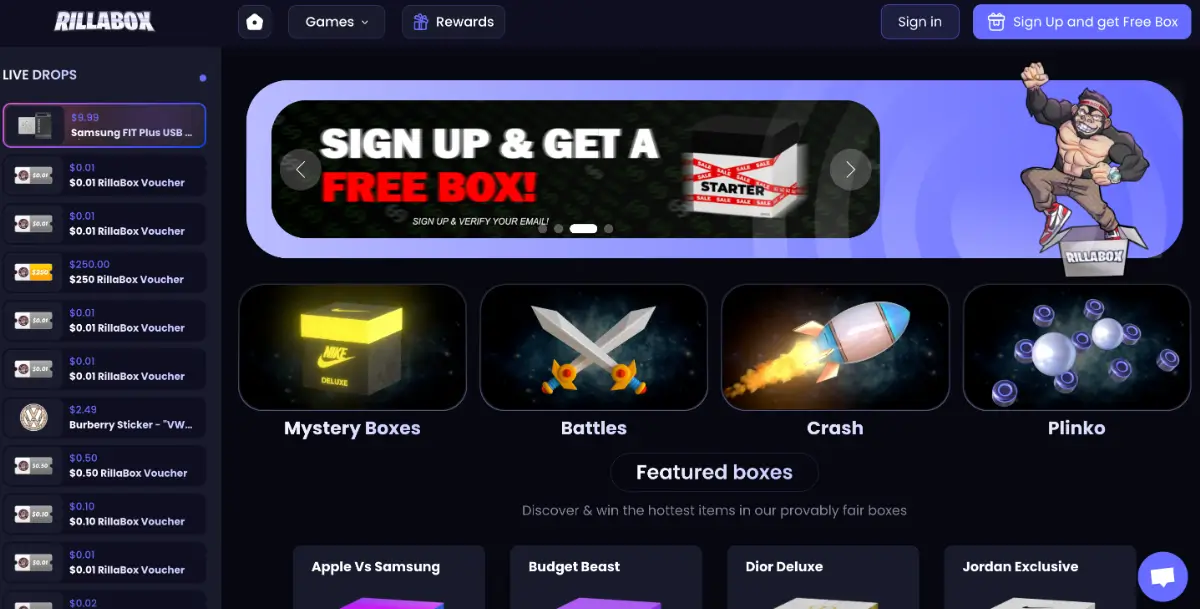  RILLABOXというミステリーボックスサイトのホームページ