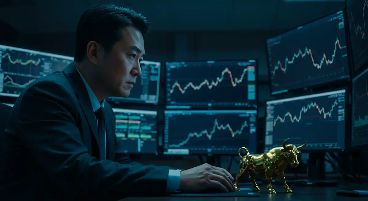 仮想通貨取引所の株価チャートを分析する投資家のイメージ