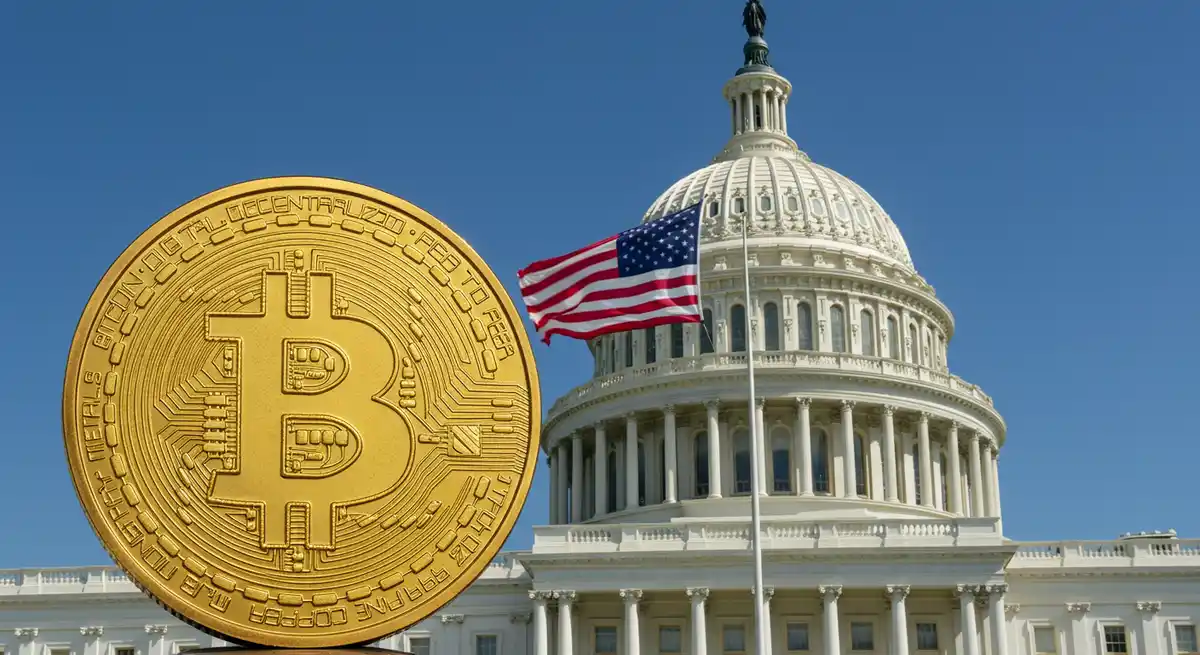 米国旗とビットコインのコンセプト画像