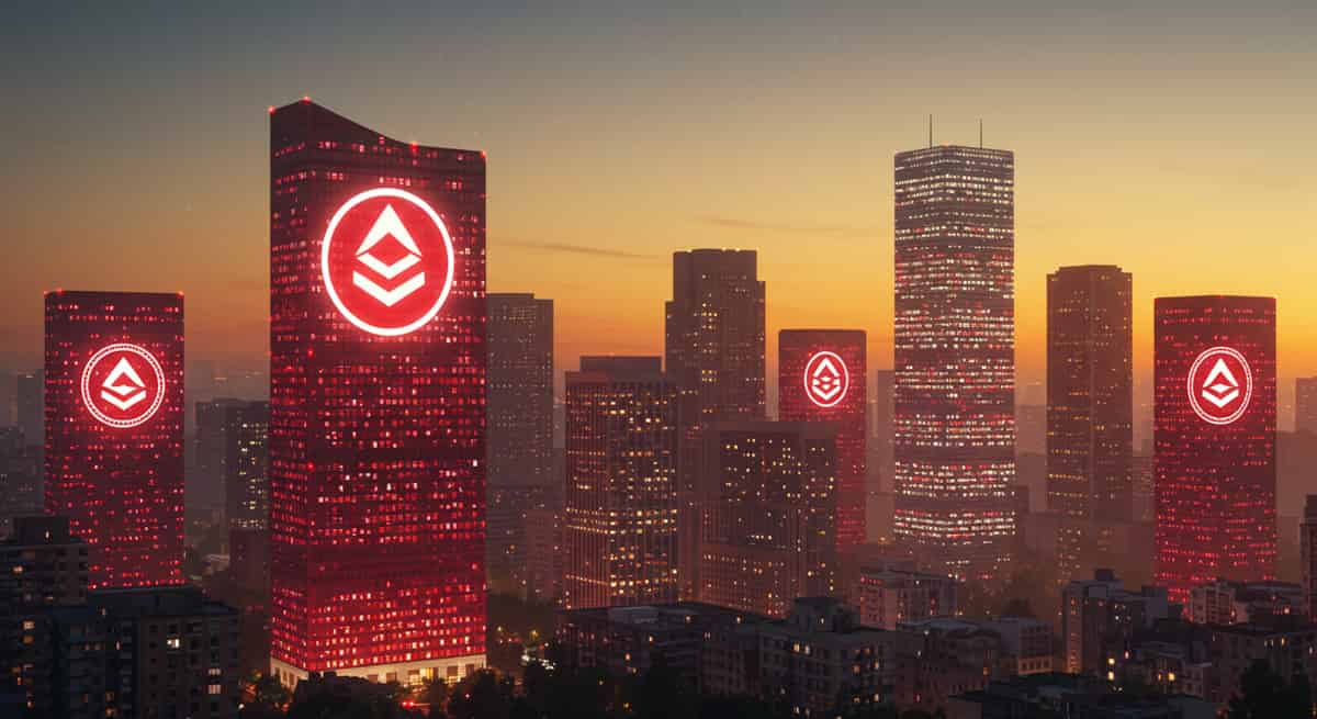 仮想通貨と夕暮れのビル